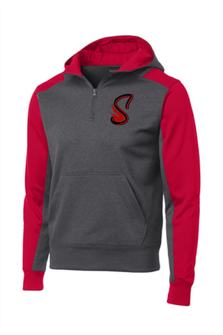 Sport-Tek® Tech Fleece Colorblock 1/4-Zip Hooded Sweatshirt
